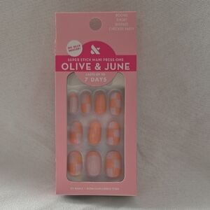 Olive & June Sherbet Checker Party Press-On Nails - Peach & Light Pink